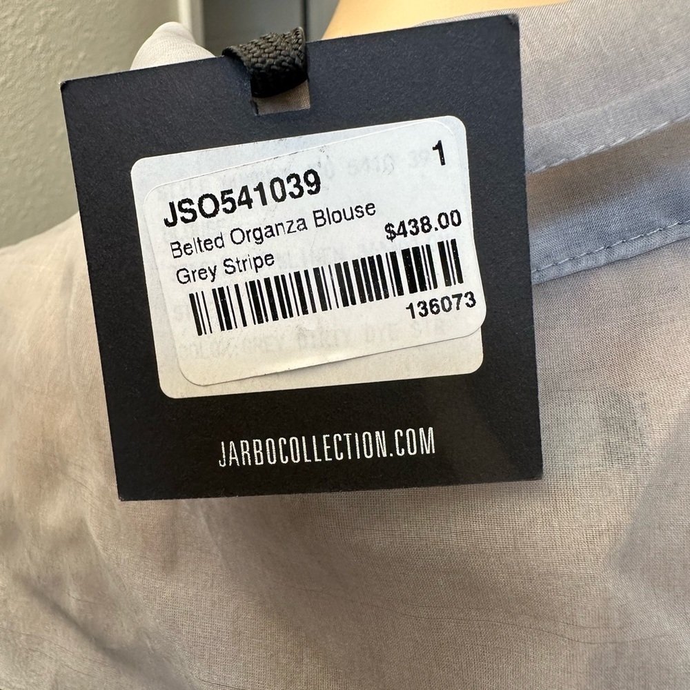 Jarbo belted organza blouse silver stripe Sz 1 NWT Retail: $ 438 - Picture 15 of 15